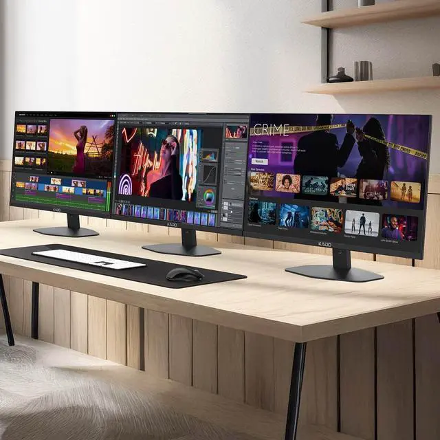 Alt view image 6 of 7 - Triple Monitor 3-Pack 27" 1920x1080 75Hz FHD Computer Monitor Trio | HDMI Office Gaming Hybrid Desk Setup, VESA Wall Mount Arm Mount Built-in Speakers, Panoramic Display Multi-tasking