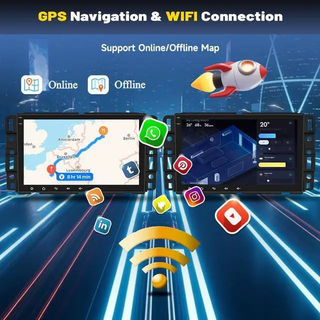 Alt view image 7 of 7 - 4G+64G 8" Double Din Car Stereo for Chevy Silverado 1500HD 2500HD 3500HD 2007-2013 with Wireless CarPlay Android Auto, Android 14 Touchscreen Car Radio with Bluetooth GPS WiFi FM RDS SWC BT Camera