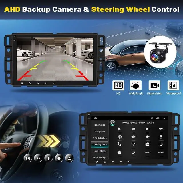 Alt view image 4 of 7 - 4G+64G 8" Double Din Car Stereo for Chevy Silverado 1500HD 2500HD 3500HD 2007-2013 with Wireless CarPlay Android Auto, Android 14 Touchscreen Car Radio with Bluetooth GPS WiFi FM RDS SWC BT Camera
