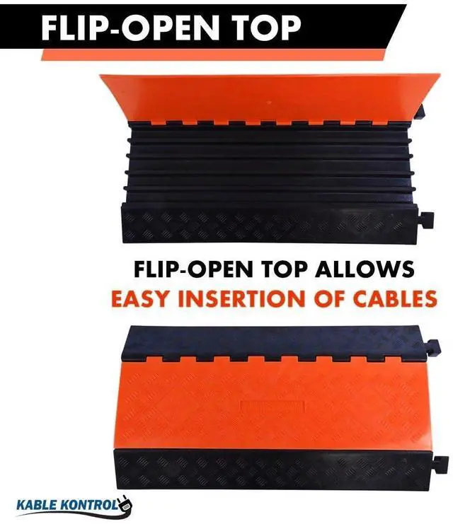 Alt view image 4 of 4 - Atlas Heavy Duty Cable Protector Ramp - 3 Channel - 1 Pc - 35 Long Black & Orange 23800 Lbs Capacity - Rubber Speed Bump Wire Protector Cord Cover CP9982-OR
