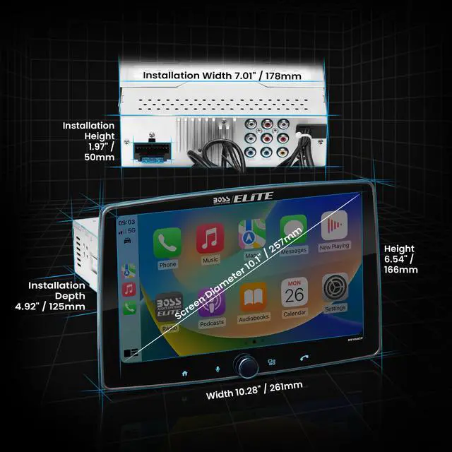 Alt view image 5 of 7 - Elite BE10ACP Car Stereo - Detachable 10.1" Touch Screen Car Stereo Apple CarPlay & Android Auto Head Unit, Single DIN with Double DIN Brackets, Bluetooth, No CD/DVD Player