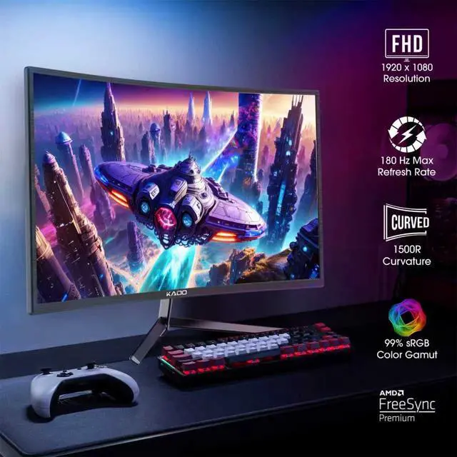 Alt view image 2 of 6 - Dual 2-Pack 24" Curved 1500R 180Hz 1ms 1920x1080 Gaming Office Monitor | AMD FreeSync Premium DisplayPort HDMI, Panoramic Gaming Multi-View Split Screen Streaming, VESA Mount Built-in Speakers