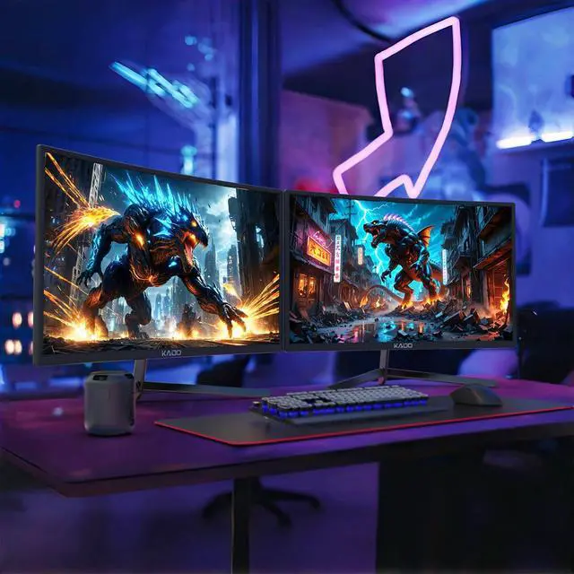 Alt view image 3 of 6 - Dual 2-Pack 24" Curved 1500R 180Hz 1ms 1920x1080 Gaming Office Monitor | AMD FreeSync Premium DisplayPort HDMI, Panoramic Gaming Multi-View Split Screen Streaming, VESA Mount Built-in Speakers