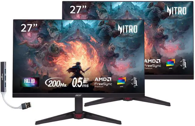 Main image of Nitro 27" FHD IPS ZeroFrame Design Gaming Monitor Up to 200Hz 2-Pack | AMD FreeSync Premium, DisplayHDR10, sRGB 99%, VESA Mount, Displayport, HDMI & USB Hub, Black VG270X | UM.HV0AA.101