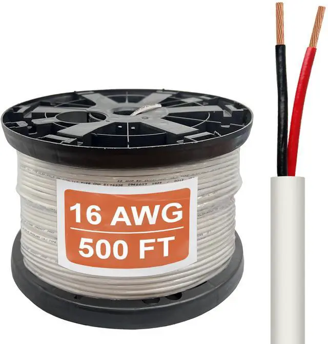 Main image of 16 Gauge Wire (16 AWG) - 2 Conductor Stranded Copper Unshielded Cable - UL Listed 16/2 Home Electrical Wire - Low Voltage Up to 300V - CMP/CL3P Low Smoke Plenum Jacket - USA Made (500ft)