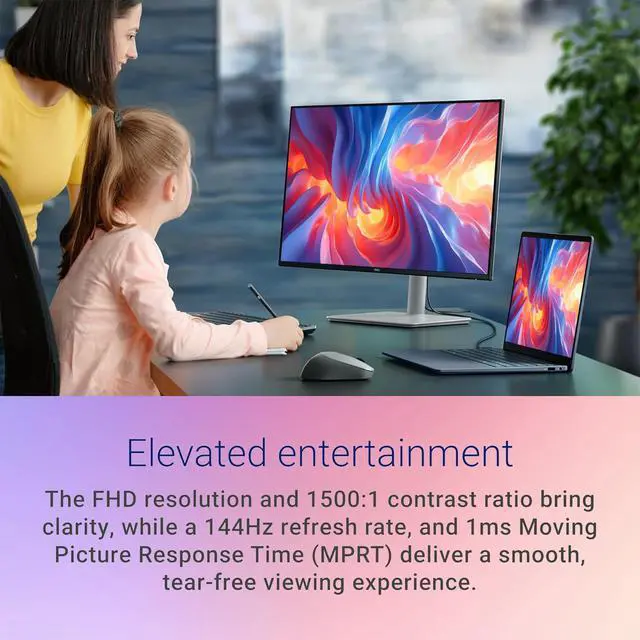 Alt view image 6 of 7 - Plus 27 inch Monitor, FHD 1080p, 144Hz Refresh Rate, LED Display, sRGB 99%, 1500:1 Contrast Ratio, Anti-Glare, VESA, Integrated 2 x 3W Speakers, 2 X HDMI 1.4, Height/Tilt/Swivel/Pivot, White