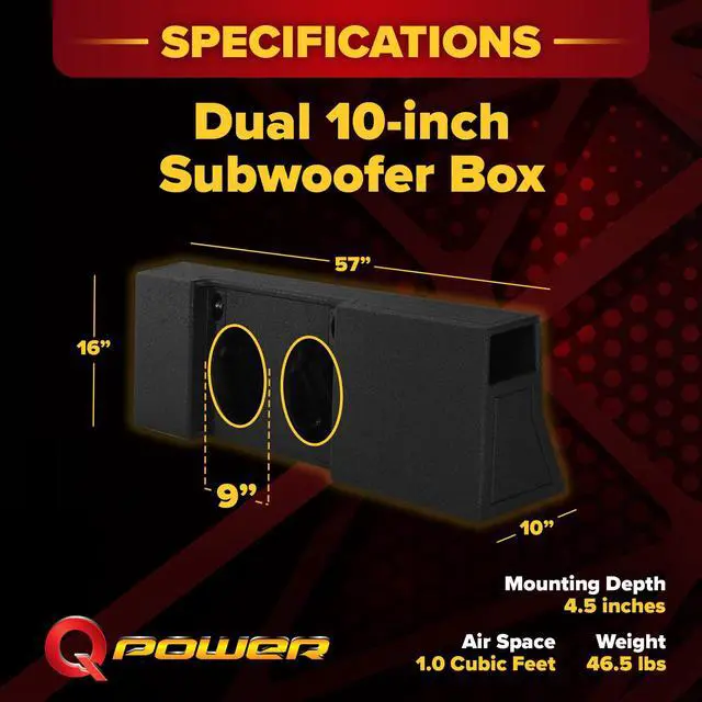 Alt view image 2 of 7 - QPower Dual 10in Ported Subwoofer Box Compatible with 2009-2026 Ford F-150 SuperCrew and 2017-2026 F-250, F-350 Super Duty