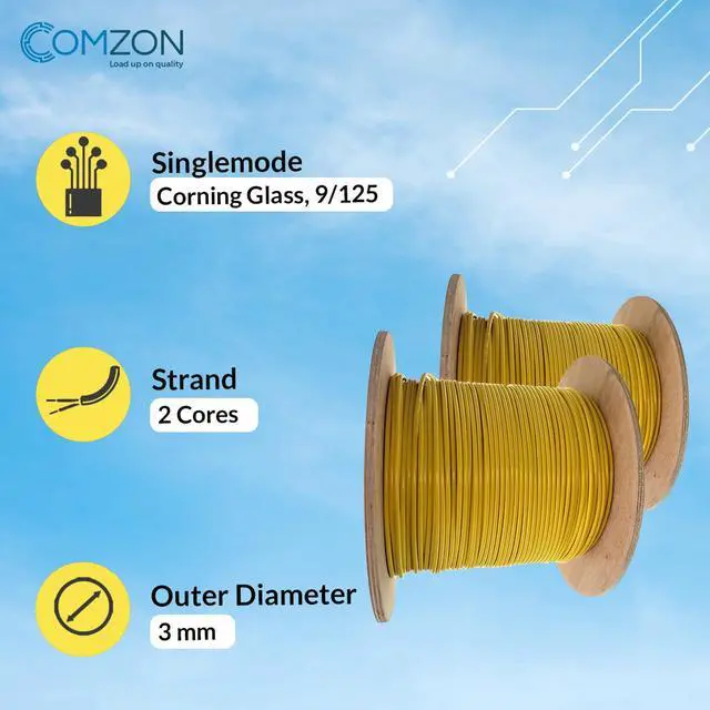 Alt view image 4 of 6 - 2 Strand Fiber Optic Cable Spool Singlemode(OS2), Yellow, 2000ft | 9/125, 3.0mm Zipcord fiber, Riser Rated, G.652.D, Corning SMF-28