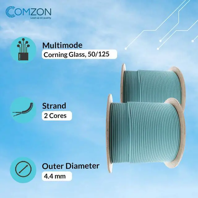Alt view image 5 of 6 - 2 Strand Fiber Optic Cable, OM3 Multimode, Aqua, 1000ft Spool | Plenum Rated, Corning Clearcurve Bend-Insensitive Core, Aramid Reinforced