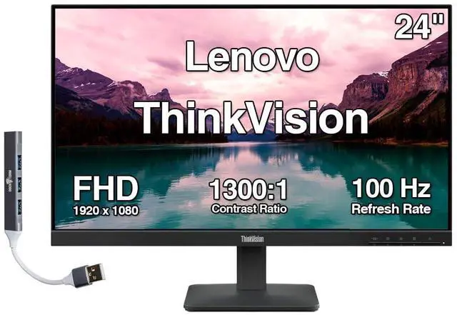 Main image of ThinkVision 24" FHD IPS Monitor w/ 100 Hz Refresh Rate, VESA Mount | 4ms Response Time, Flicker Free, Anti-Glare, HDMI & DKZ USB Expander, Black