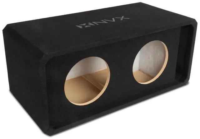 Main image of Dual 10" Slot Ported 3/4" MDF Black Carpeted Subwoofer Enclosure | 2.90 Cu. Ft. with Polyfil and Logo