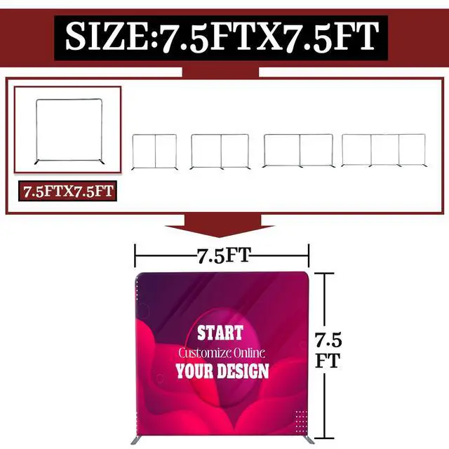 Alt view image 2 of 7 - Custom Tension Fabric Display Backdrop Trade Show Booth Background | Double Sided Print 7.5x7.5 FT Step and Repeat Banner Stand for Weddings, Events & Trade Show Booth