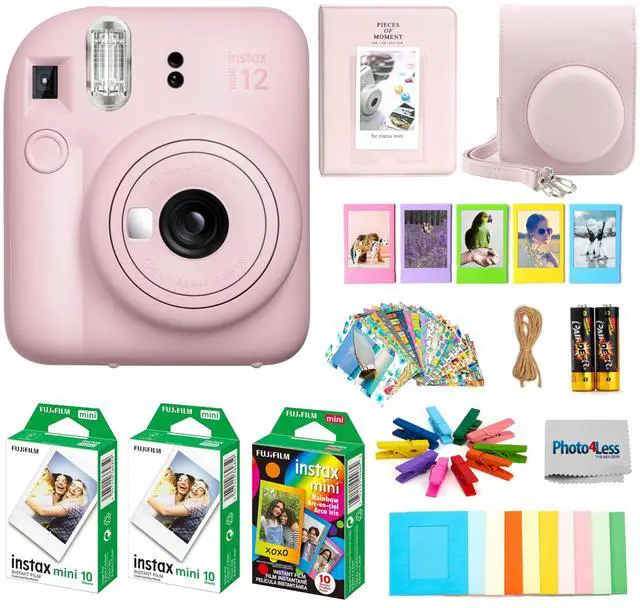 Main image of Instax Mini 12 Instant Film Camera, Fuji Instax Mini Film (20 Sheets), Fuji Rainbow Instant Film (10 Sheets), Protective Case, Album, Insax Mini Accessory Bundle (Blossom Pink)