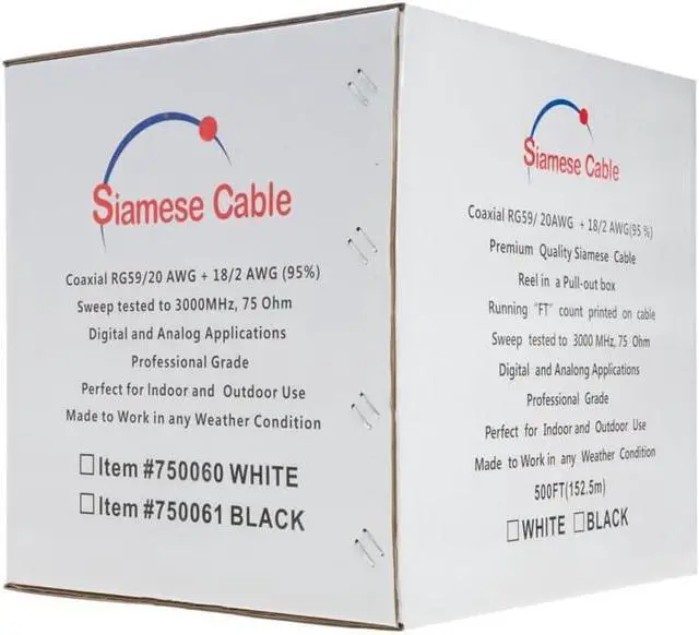 Alt view image 4 of 4 - Siamese Cable Rg59 20AWG + 18/2AWG, 95% Shielding Video & Power Wire CCTV Security Camera Bulk (1000, Feet)