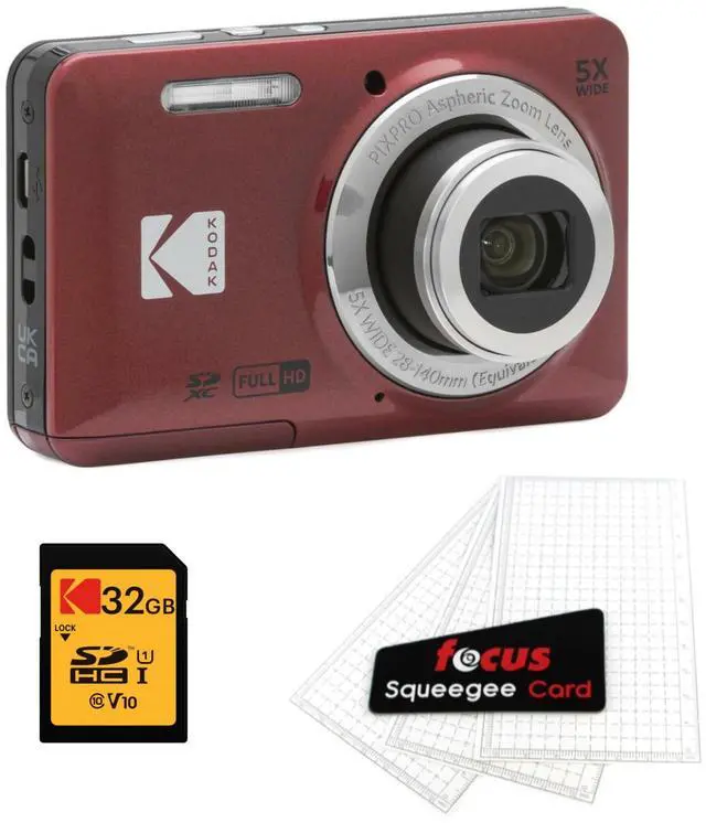 Main image of PIXPRO Friendly Zoom FZ55 Digital Camera (Red) Bundle | 32GB Memory Card, LCD Screen Protectors, (3 items)