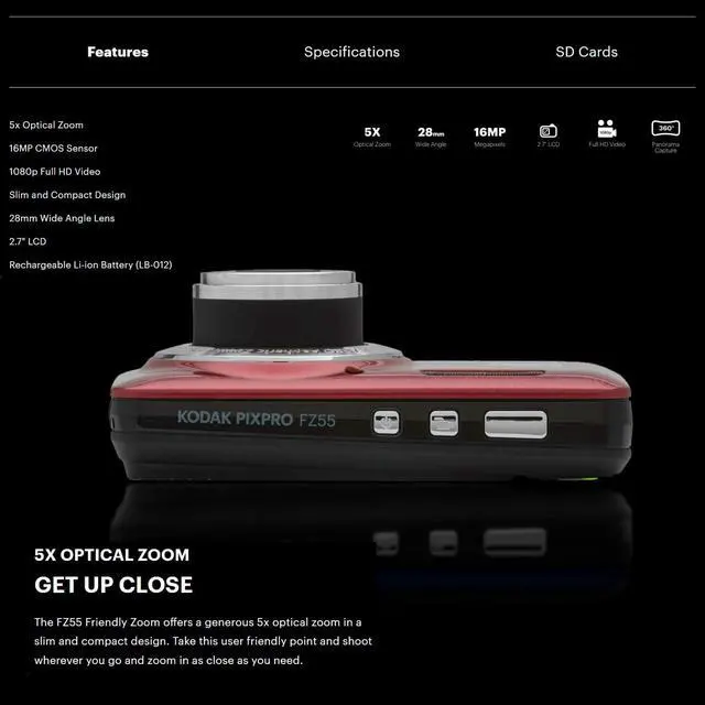 Alt view image 5 of 7 - PIXPRO Friendly Zoom FZ55 Digital Camera (Red) Bundle | 32GB Memory Card, LCD Screen Protectors, (3 items)