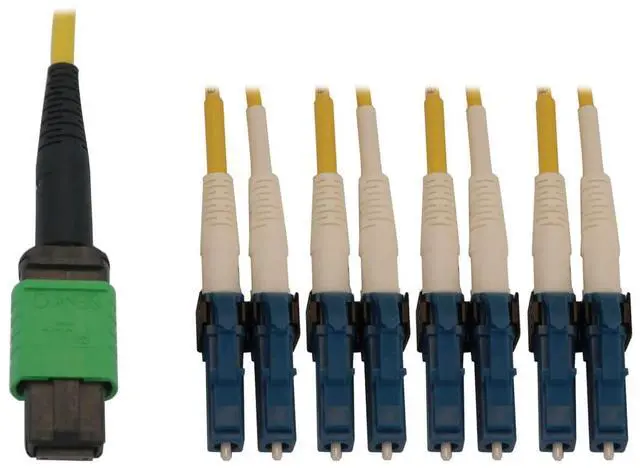 Main image of Single Mode Fiber Patch Cable, 9/125 OS2 MPO to 4X Switchable LC Duplex (F/M APC-UPC), 8 Fiber, Yellow, LSZH Jacket, 2 Meters / 6.6 Feet, (N390X-02M-8L-AP)