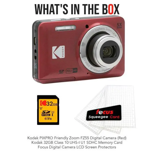 Alt view image 7 of 7 - PIXPRO Friendly Zoom FZ55 Digital Camera (Red) Bundle | 32GB Memory Card, LCD Screen Protectors, (3 items)