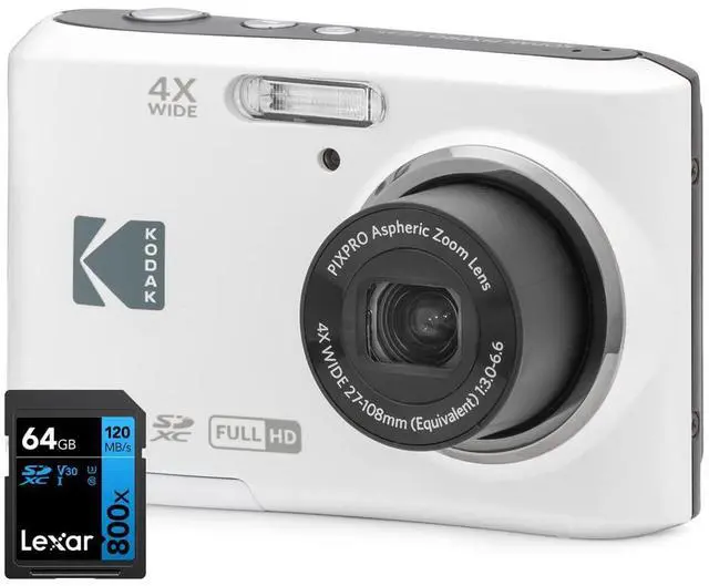 Main image of FZ45WH PIXPRO FZ45 16MP Digital Camera White Bundle with Lexar 64GB High-Performance 800x UHS-I SDHC Memory Card Blue Series