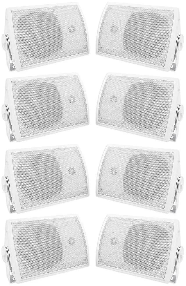 Main image of HP5S-8 White 5.25" Outdoor/Indoor Home Theater Speakers, 8-Pack | Swivel Bracket, 420W Peak/140W RMS, IPX44 Weather Resistant, 8 Ohm, Patio, Gym, Hotel Use