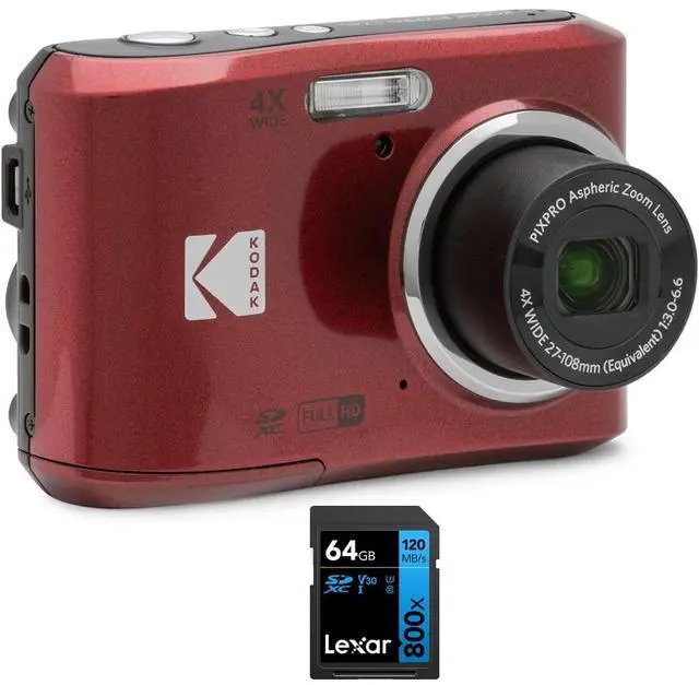 Main image of FZ45RD PIXPRO 16MP Digital Camera Red Bundle with Lexar 64GB High-Performance 800x UHS-I SDHC Memory Card Blue Series