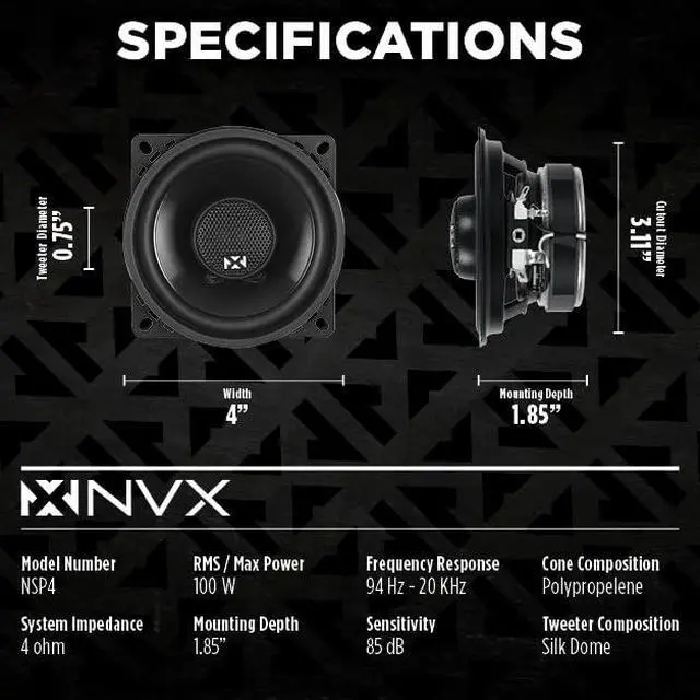 Alt view image 7 of 7 - 4" & 6.5" Complete Speaker Upgrade Kit for Toyota Tercel 1995-1998 | A Pair of 4 inch and 6.5 inch 2-Way Coaxial Car Speaker Replacement Package with wiring harnesses