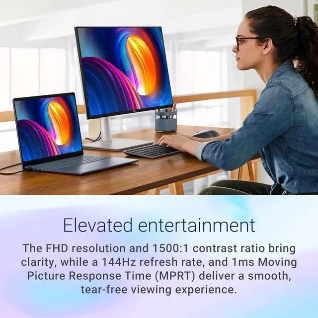 Alt view image 5 of 7 - 24 inch FHD Monitor, 144Hz, 1ms, IPS Panel, LED Display, AMD FreeSync, sRGB 99%, 1500:1 Contrast Ratio, Anti-Glare, VESA, 2x3W Speakers, 2 X HDMI 1.4, Height/Tilt/Swivel/Pivot, Adjustability