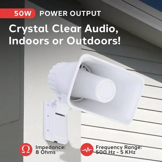 Alt view image 5 of 6 - 2X Pyle 6" 50 Watt Indoor/Outdoor Waterproof Home PA Horn Speakers with Pyle Elite Series Marine Bluetooth 4-Channel Amplifier Grade 50 Foot 16-Gauge Speaker Wire