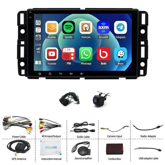 Alt view image 2 of 7 - 4G+64G Car Stereo Upgrade for Chevy Silverado 1500 2009-2012 with Wireless CarPlay and Android Auto, 8" Touchscreen Android 14 Double Din Car Radio Receiver w/Bluetooth GPS WiFi FM SWC Backup Camera