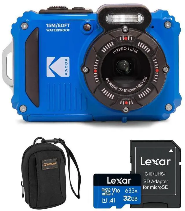 Main image of PIXPRO WPZ2 Rugged Waterproof Shockproof Dustproof WiFi Digital Camera 16MP 4X Optical Zoom 1080P Full HD Video Vlogging Camera 2.7" LCD Bundle with 32GB Memory Card and Camera Bag (Blue)