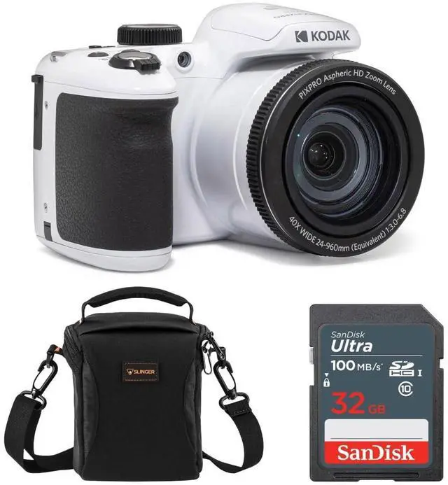 Main image of PIXPRO AZ405-WH 20MP Digital Camera 40X Optical Zoom 24mm Wide Angle Lens Optical Image Stabilization 1080P Full HD Video 3" LCD Vlogging Camera, Full Frame, with Bag & SD Card + Reader (White)