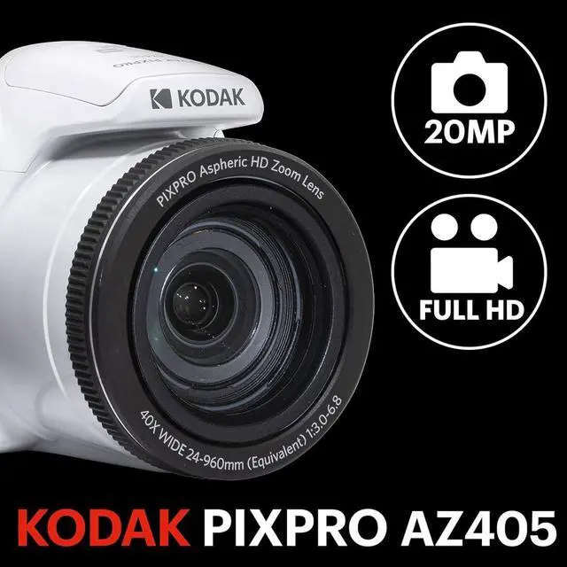 Alt view image 5 of 7 - PIXPRO AZ405-WH 20MP Digital Camera 40X Optical Zoom 24mm Wide Angle Lens Optical Image Stabilization 1080P Full HD Video 3" LCD Vlogging Camera, Full Frame, with Bag & SD Card + Reader (White)
