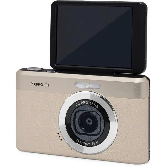 Alt view image 7 of 7 - PIXPRO C1 Compact Digital Camera (Tan), 13MP Point and Shoot Camera for Selfies, Travel, Vlogging and Everyday Photos (C1-TN) + 32GB Card + Camera Bag + Cleaning Kit (7pc Bundle)