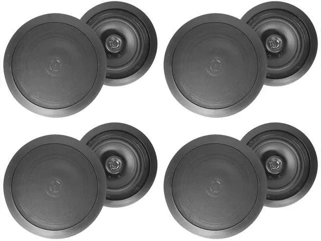 Main image of HC655 Black 6.5" in-Ceiling Home Theater Speakers, 8-Pack | 500W Peak / 160W RMS, 2-Way, for Party, 8-Ohm, Aimable Tweeters, Paintable Flush Grilles, Spring Terminals, 7.6" Cutout