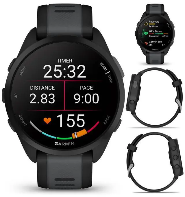 Alt view image 3 of 6 - Garmin Forerunner 165 Running Smartwatch, Colorful AMOLED Touchscreen, Training Metrics and Recovery Insights Includes PowerPack, Adapters Bundle, Black/Slate Gray