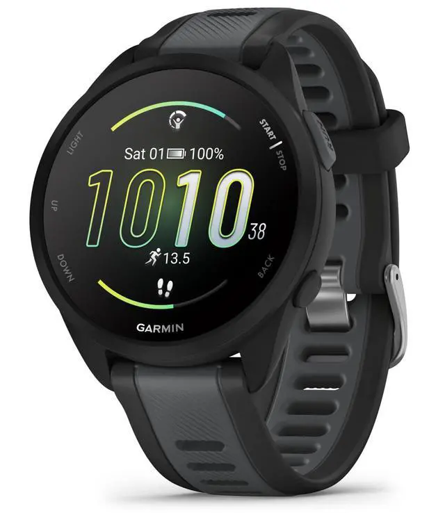 Alt view image 4 of 6 - Garmin Forerunner 165 Running Smartwatch, Colorful AMOLED Touchscreen, Training Metrics and Recovery Insights Includes PowerPack, Adapters Bundle, Black/Slate Gray
