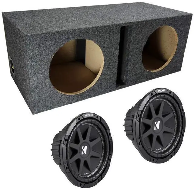 Main image of Kicker Comp C10 Dual 10 Inch Loaded Vented Sub Box Enclosure 2 Ohm | ported design for louder deeper bass, matched subwoofer pair included, works in hatchbacks trunks and SUVs, amp ready