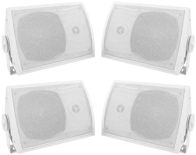 Main image of HP5S 5.25" White Outdoor/Indoor Home Theater Speakers, 4-Pack | 420W Peak/140W RMS, IPX44 Rated, Swivel Mounting Bracket, Waterproof, ABS Construction, Stainless Steel Grill, 4 Ohm, 90dB