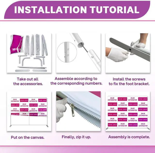 Alt view image 4 of 7 - Custom Tension Fabric Display Backdrop for Trade Show Booth, Step and Repeat Banner Stand for Business, Weddings, Events (Double Sided Print 7.5x7.5 FT)