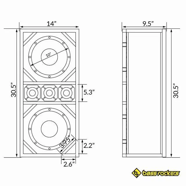 Alt view image 6 of 6 - 10" Brazilian Style Loaded Chuchera Box with Two x 10" Outdoor Home & Speakers & 3 x4 Tweeters 1900W - Best for Car UTV, ATV, Camper, DJ, Pro Audio Use, Party, Disco