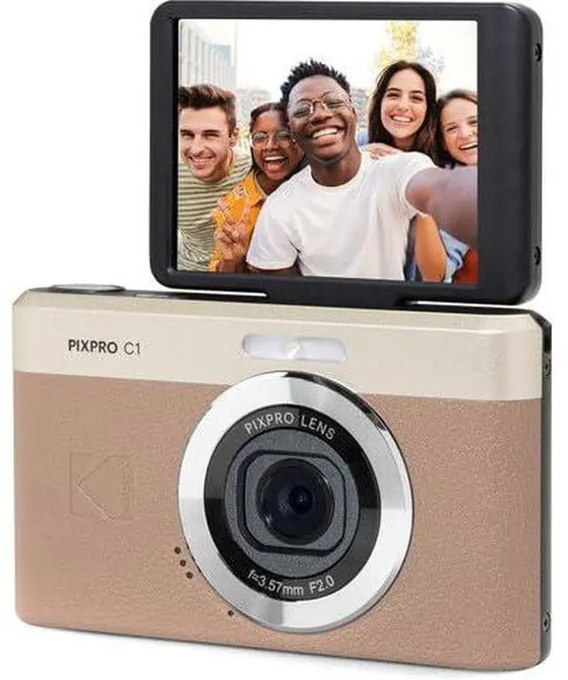 Alt view image 2 of 6 - Kodak PIXPRO C1 Digital Camera, 13MP Compact Point & Shoot, 2.8 180° Flip LCD Screen, 26mm Wide Angle Lens, 4X Digital Zoom, 1080P Full HD Video, Tan + Camera Case & 32GB Micro SD Card