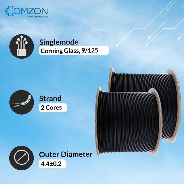 Alt view image 4 of 6 - 2 Strand Fiber Optic Cable Spool Singlemode(OS2), Black, 1000ft | 9/125, Indoor/Outdoor, Riser Rated, Corning SMF-28, Aramid Yarn