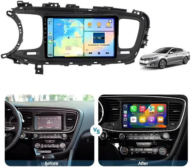 Alt view image 3 of 7 - Android 13 Double Din Car Stereo for Kia Optima 2011-2015, 9 Inch HD Touch Screen Car Radio Receiver w/Wireless Carplay & Android Auto GPS Navigation Bluetooth Mirror Link SWC Backup Camera, 2+32G