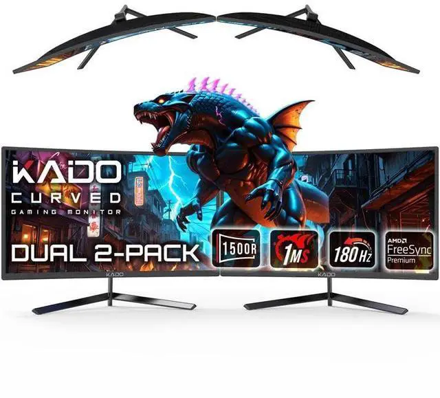 Main image of 2-Pack 24" 180Hz 1ms Curved 1500R 1920x1080 Gaming Computer Monitor | AMD FreeSync Premium DisplayPort HDMI, Panoramic Gaming Multi-View Split Screen Streaming, VESA Mount Built-in Speakers