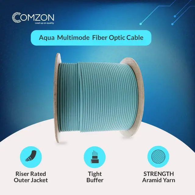 Alt view image 3 of 6 - 2 Strand Fiber Optic Cable, OM3 Multimode, Aqua, 1000ft Spool | Riser Rated, Corning Bend-Insensitive Core, Aramid-Yarn Reinforced
