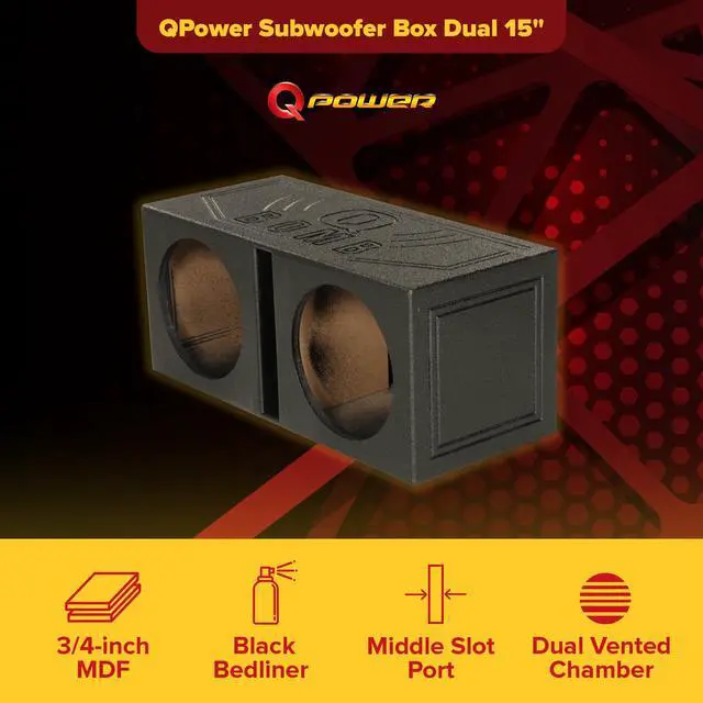 Alt view image 2 of 7 - Q Bomb Series 15" Dual Ported SubwooferSpeaker Enclosure | Vented Sub Box Chamber Design with Black Bed Liner Spray Finish, Car Audio Sound System Accessory