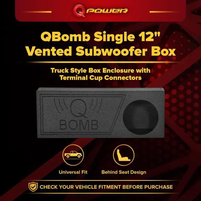 Alt view image 2 of 7 - QBomb Single 12 Inch Vented Subwoofer Sub Box with Black Bedliner Spray