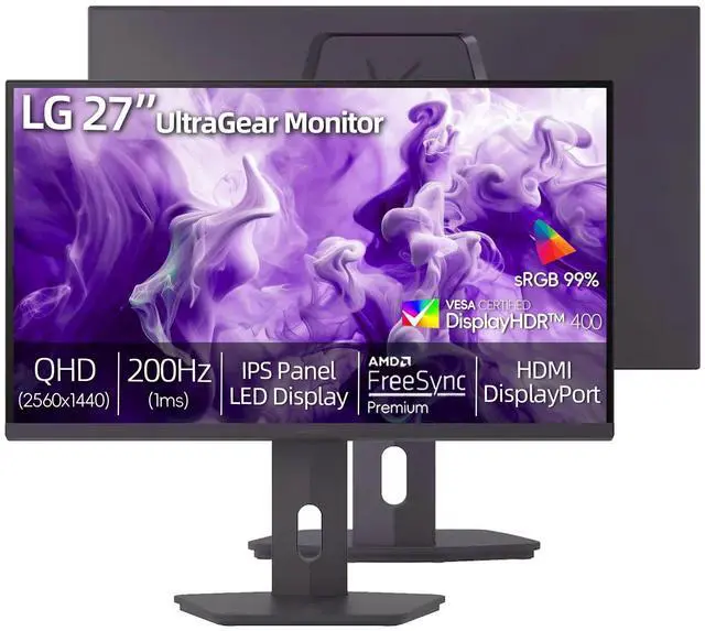 Main image of Ultragear 27" QHD Gaming Monitor, 1440p IPS Display, 200Hz, 1ms Response, DisplayHDR 400, FreeSync Premium, HDMI, Displayport, USB Type-C, Tilt/Height/Swivel & Pivot Adjustment Stand