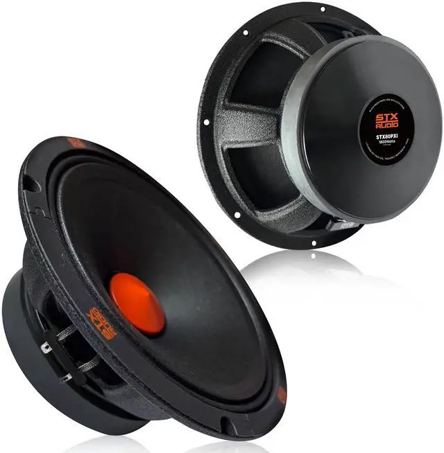 Main image of 2X STX80PXi 8-Inch Super Mid Range Speaker Pair, 4 Ohm, 3600W Max, 1440W RMS, 97dB Sensitivity, 1.75" Voice Coil, 40oz Ferrite Magnet for Pro Car Audio