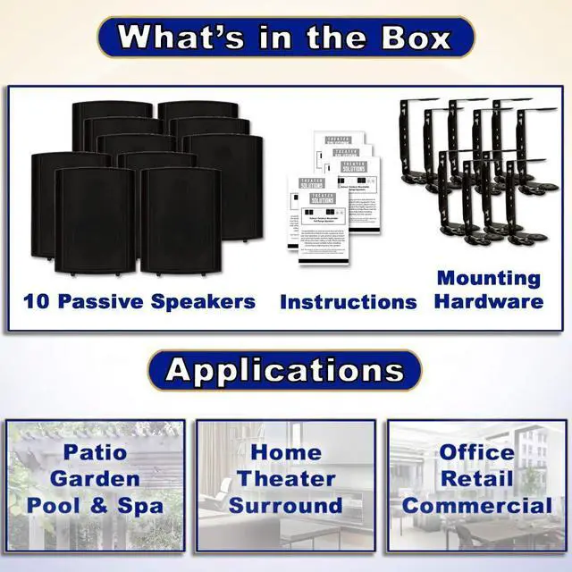 Alt view image 4 of 6 - TS425ODB Indoor or Outdoor Speakers Weatherproof Mountable Black 5 Pair Pack